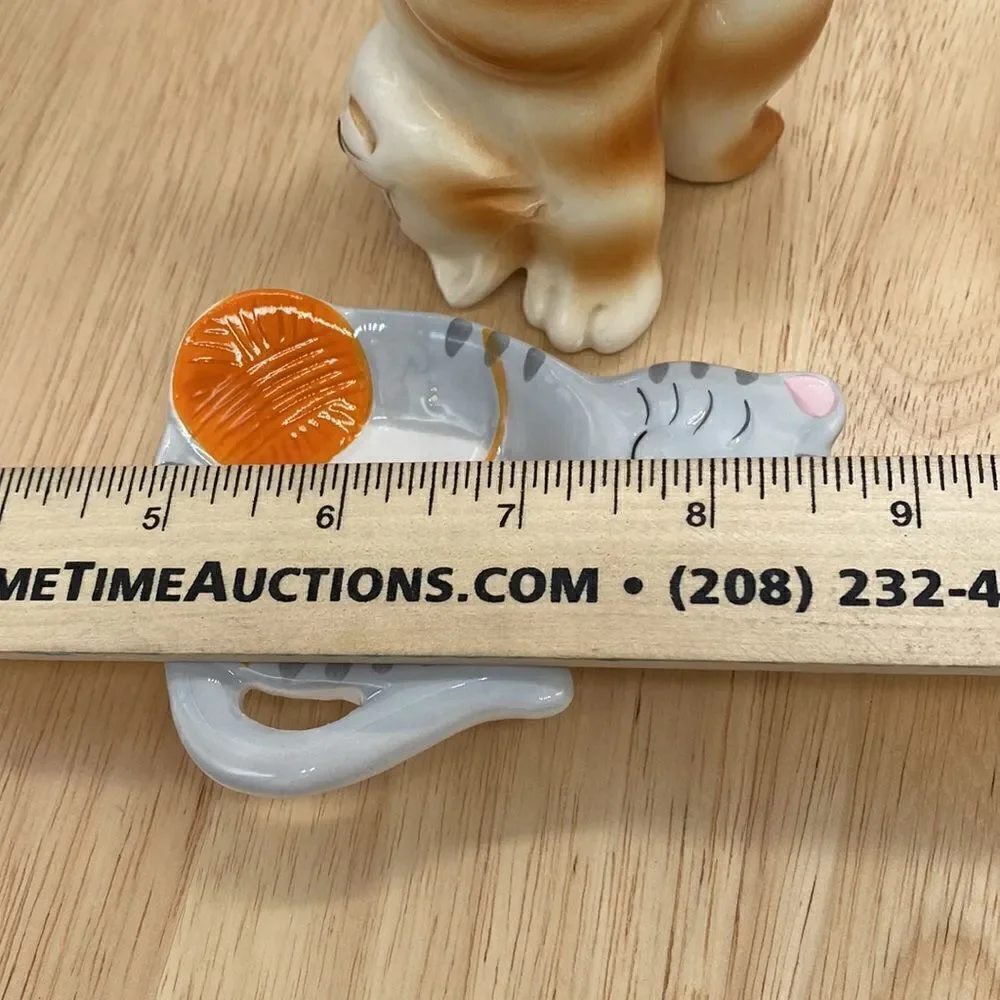 Lot of 2 Whimsical Ceramic Kitties 1 Tumbling Figurine and 1 Trinket Dish